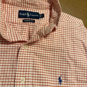 Ralph Lauren Button Down Shirt Men’s Size L Orange & White Plaid LS Classic Fit